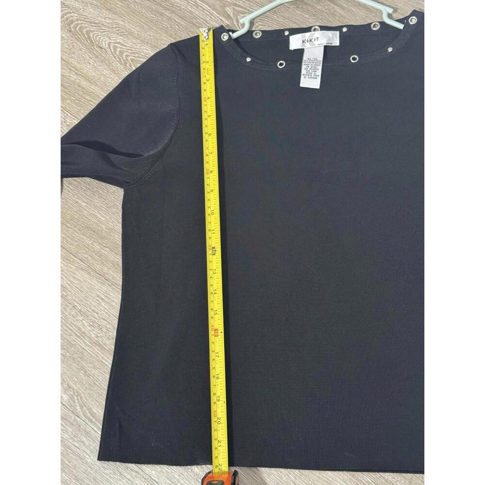 Kikit Womens top Extra Large Black Silver Grommet Disc Trim Edgy Office Work - Picture 14 of 15